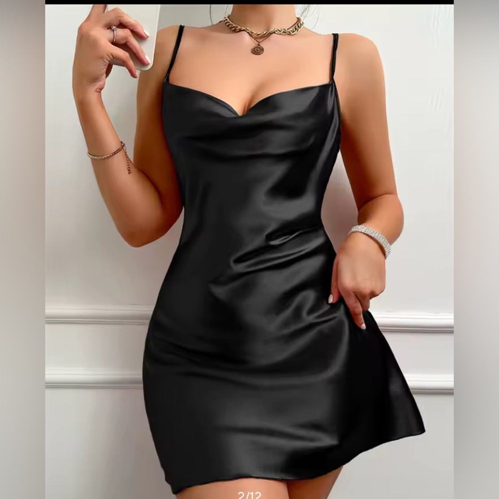 Elegant Black Satin Mini Dress